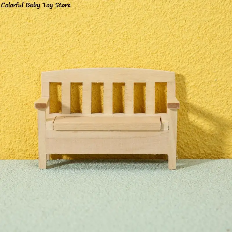 

1PC Doll House Mini Home Decoration Wooden Backrest Bench Accessories Display Props