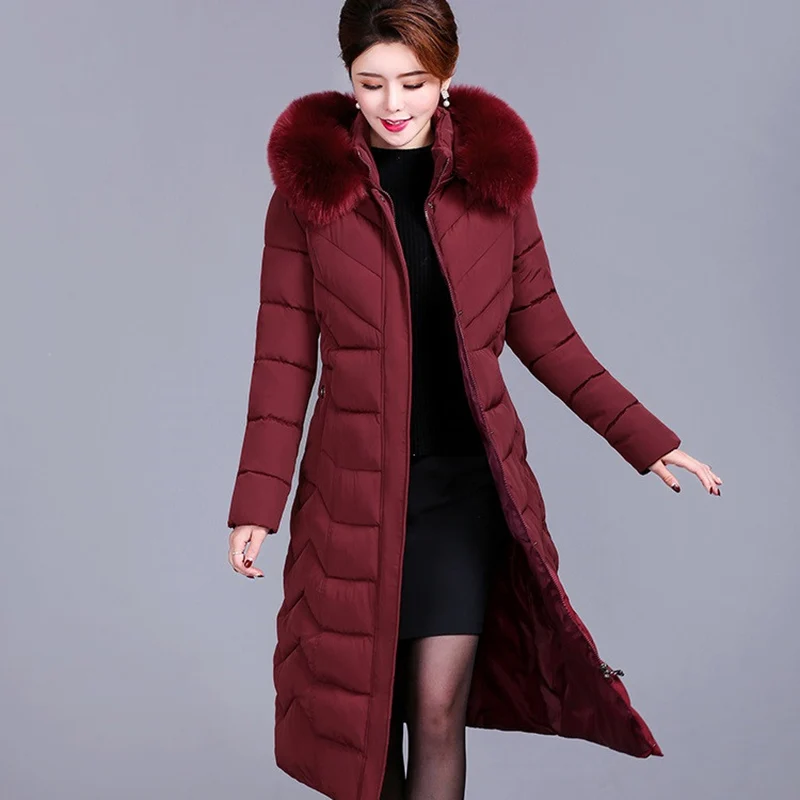 

2022 XL-6XL Winter Parkas Women X-Long Hooded Thicken Outerwear Down Cotton Jacket Middle-Aged Female Fur Collar wWarm Coats 547