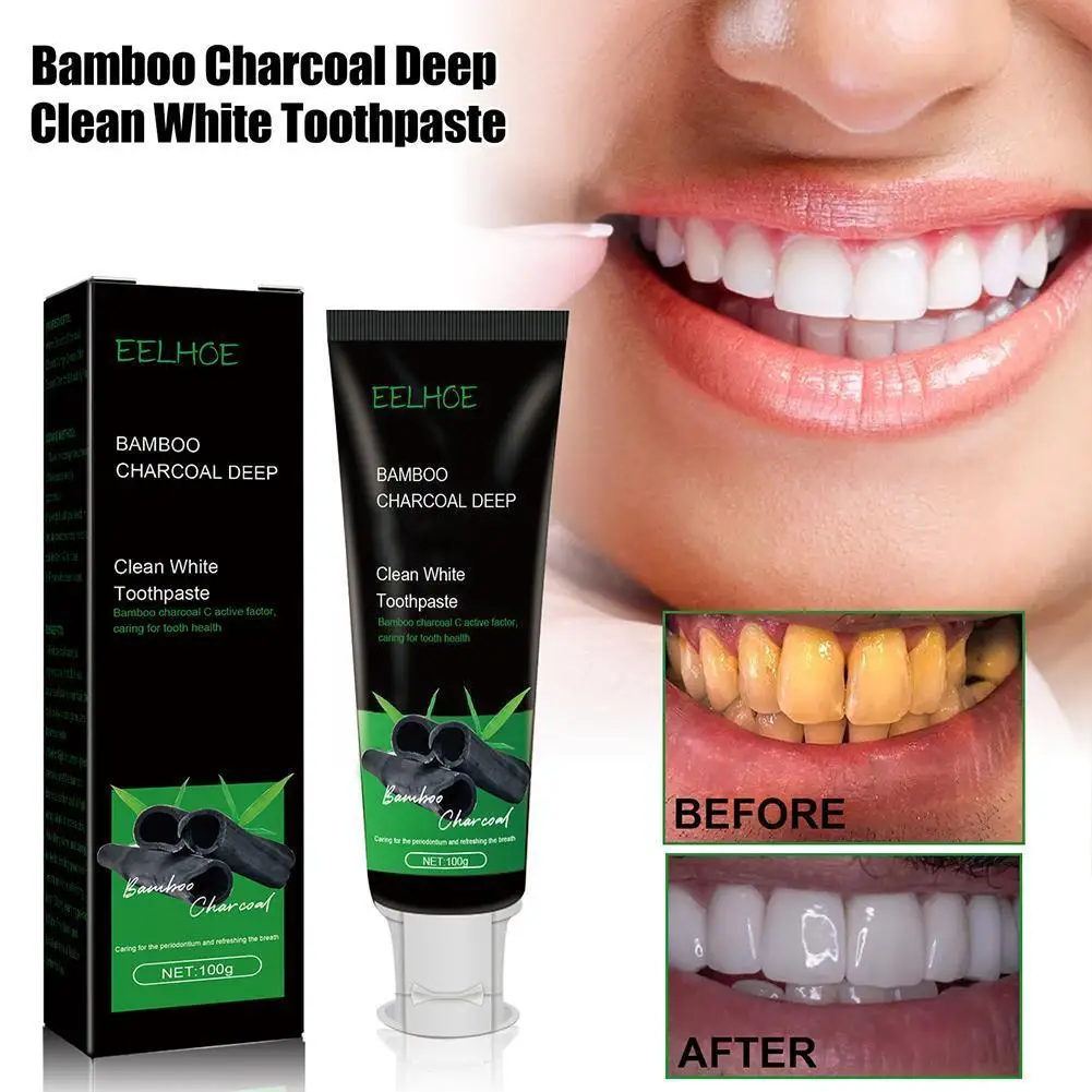 

100g Bamboo Charcoal Black Toothpaste Deep Clean Mint Whitening Bad Health Stains Care Breath Maquiagem Teeth Flavor Beauty Z1G8