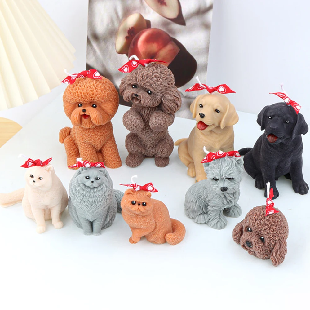 

3D Dog Cat Candle Silicone Mold Teddy Puppy Poodle Dog Garfield Retriever Animal Scented Candle Making Wax Mould Resin Soap Mold
