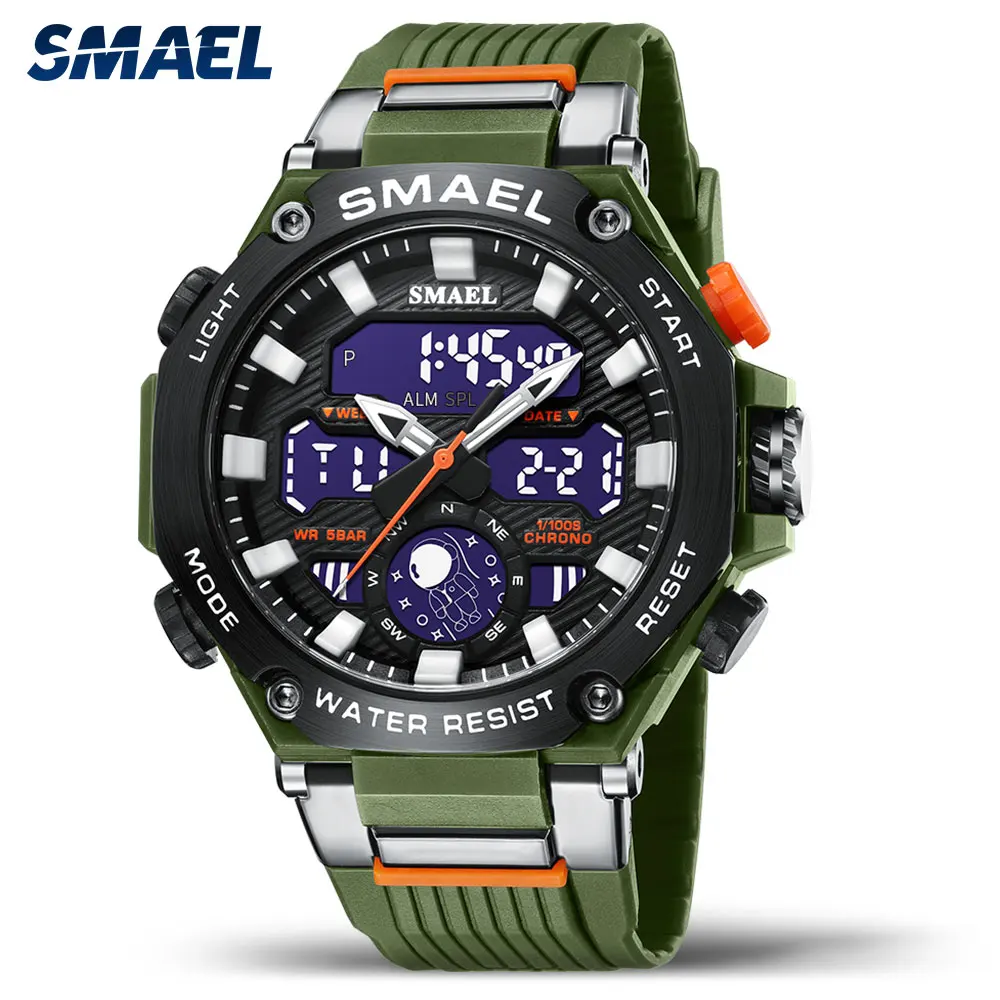 

SMAEL Chronograph Quartz Watch for Men Fashion Waterproof Sports Watches with Auto Date Week LED Electronic Digital Wristwatch