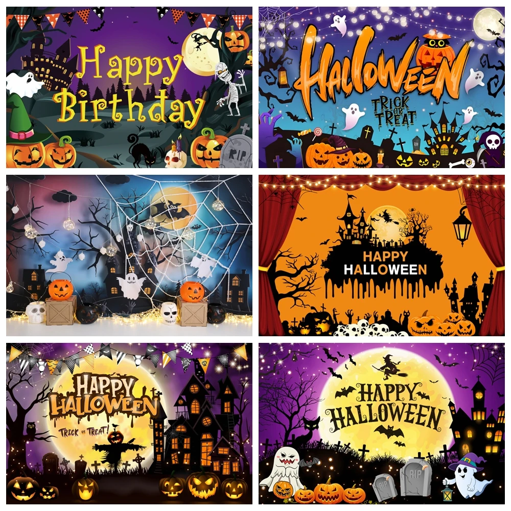 

Halloween Background for Photography Horror Castle Forest Pumpkin Bat Child Portrait Cake Smash Photo Backdrop Decor Photo Booth