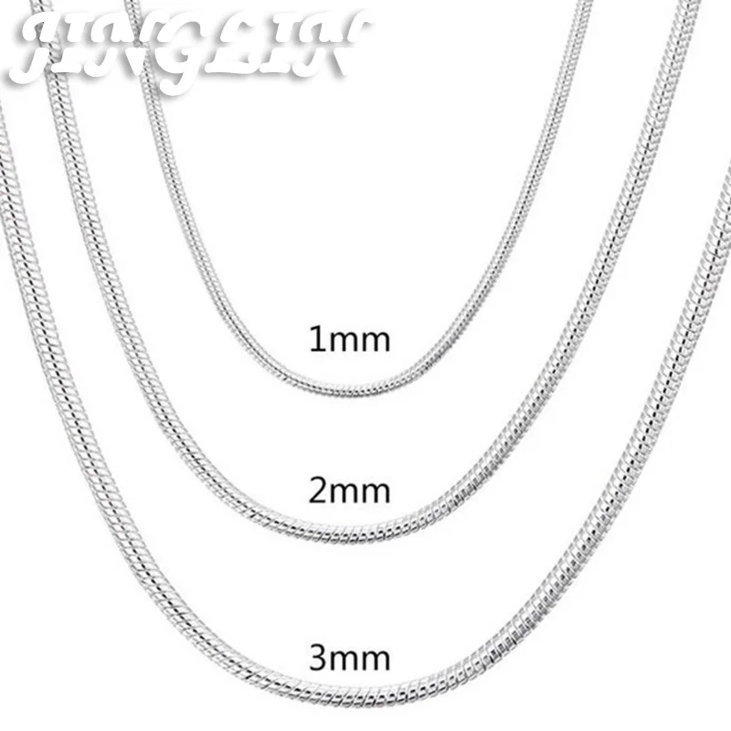 JINGLIN 925 Silver 1MM 2MM 3MM 16/18/20/22/24/26/28/30 Inch Snake Chain Necklace For Woman Fashion Wedding Jewelry Gift
