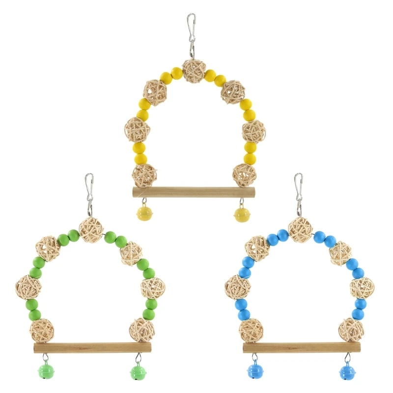 

Bird Swing Toy Parrots Perches Rattan Ball Colorful Beads Chew Toy Cage Accessory for Small Birds Easy to Install Y9RE