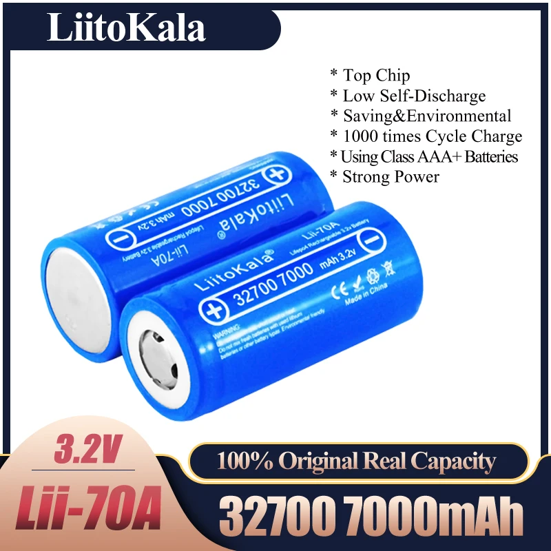 

NEW 2022 Lii-70A LiitoKala 3.2 V 32700 6500 mah 7000 mAh battery LiFePO4 35A 55A High Power Maximum Continuous Discharge Battery