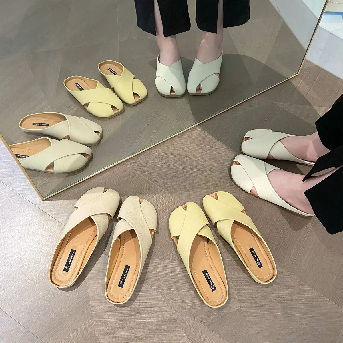 

Туфли женские без задника, ПУ искусственная кожа, низкие лоферы, шлепанцы, плоская подошва, сланцы, базовые, резиновая ткань, закрытый носок, ...