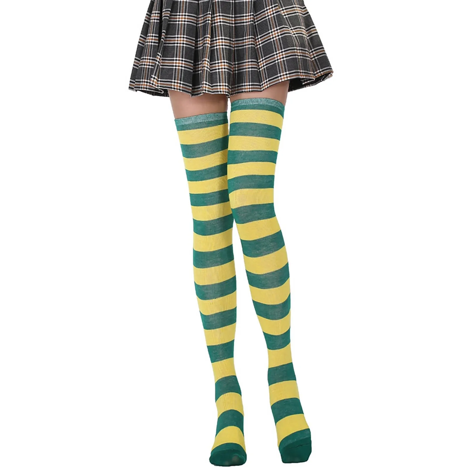 

Women's Stage Performance Student Cosplay Double Color Striped Jacquard Knee Length Socks Garter Belt And Stocking Set