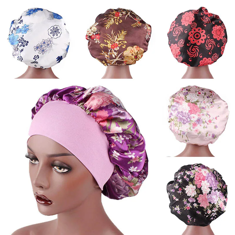 

Night Sleep Cap Polyester Hair Care Bonnet Print Nightcap 1Pcs Sleeping Hat Wide Brim Multipurpose