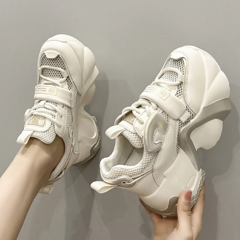 8CM Women Summer Shoes Platform Sneakers Soft Sole Chunky Air Mesh Heel Women Fashion Sneaker Breathable Sneakers Woman Shoes