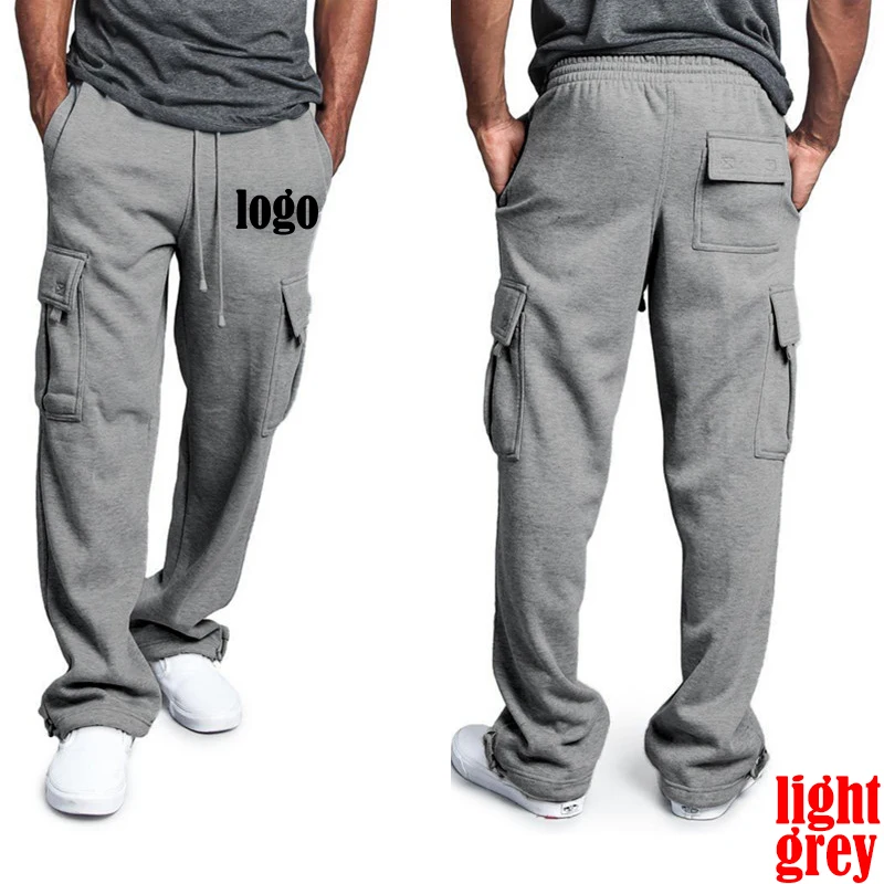 Custom LOGO Men Cargo Pants Sliod Casual Sports Trousers Bottoms Gyms Jogger Track Pants Drawstring Streetwear Male Jogging Pant
