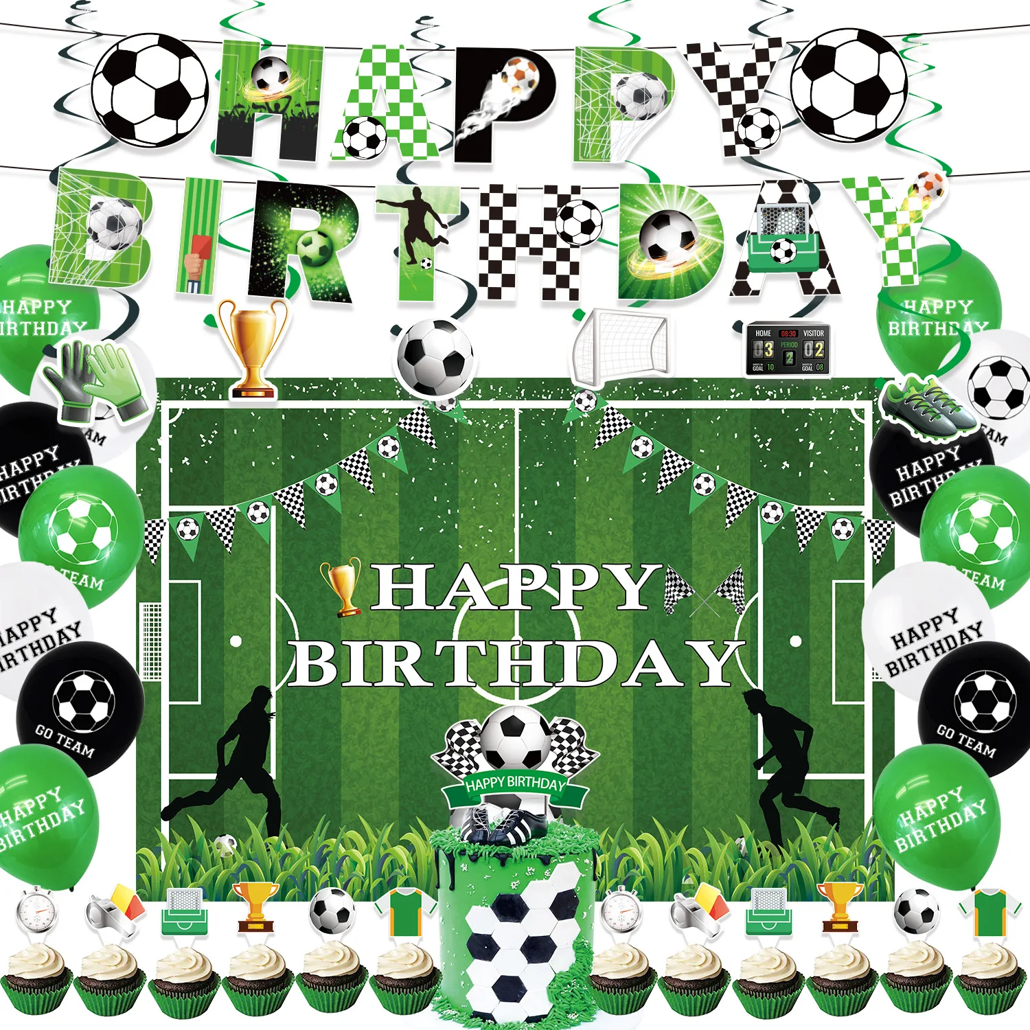 

Football Balloons Boys Birthday Party Decorations Soccer Field Photography Backdrop Disposable Paper Cup For Kids Baby Shower