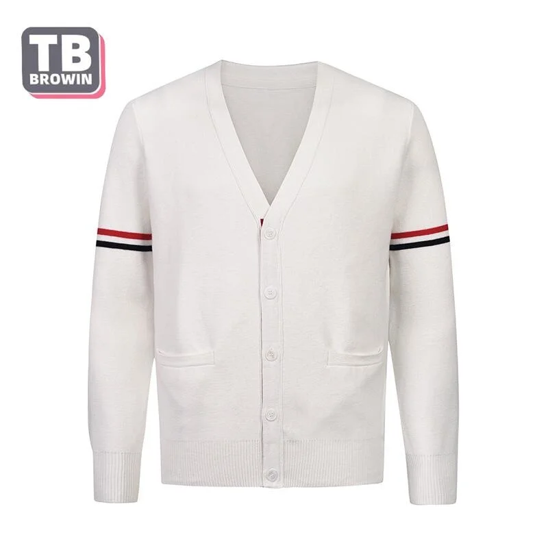 

TB BROWIN thom Men's Wool Sweater Autumn and winter Brand New Floral Cardigan V-neck Korean Casual Outer Bottom Jacquard Knit