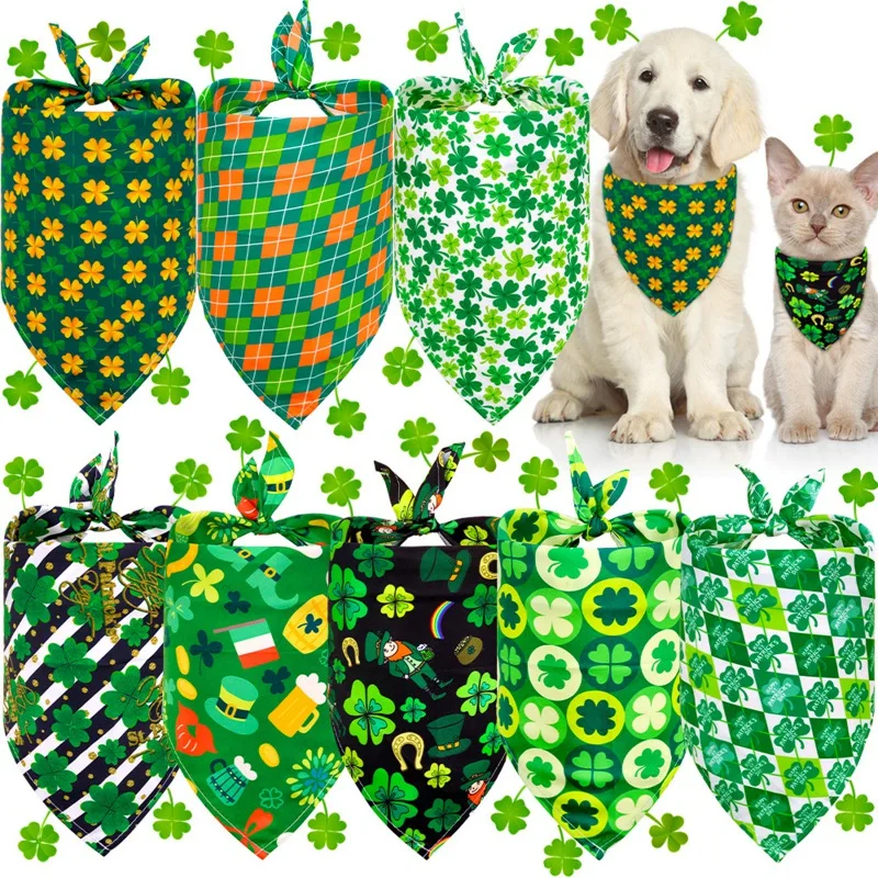 ST Patrick's Day Dog Bandana Clover Pet Supplies Accessories Green Bandanas Scarf Small Cat Puppy |