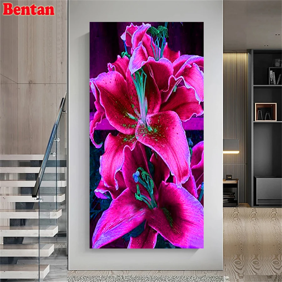 

New Arrival Diamond Painting Red Lily Flower Full Square Round Diamond Mosaic Handicraft Embroidery Entrance Decor For Home