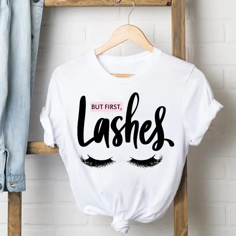

Lashes Eye Sweet Lovely Tee Shirt Lady Clothes Female T Women Top Short Sleeve Casual Fashion Tshirt Summer Graphic T-shirts