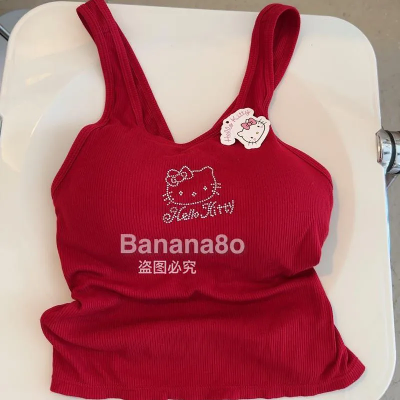 

Sanrioed Anime Cartoon Hello Kttys Camisole Ins Girl Heart Kawaii with Chest Pad Sexy Hot Girl Cross Halter Top Holiday Gifts