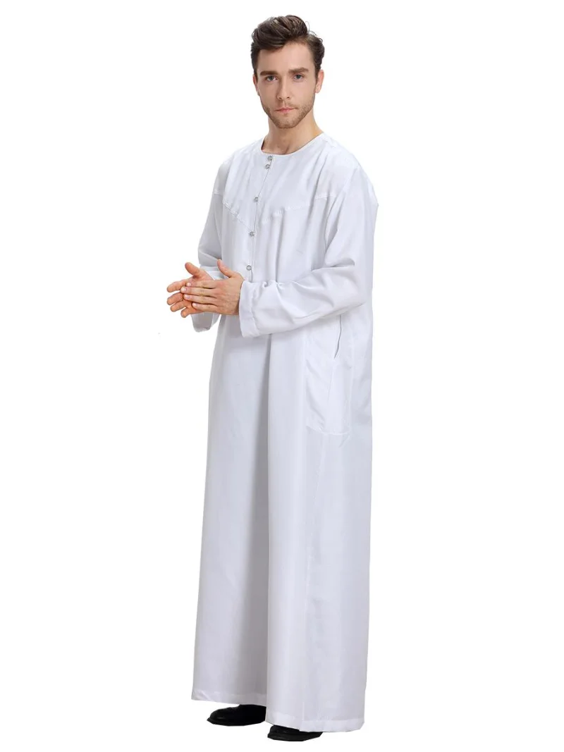 Muslim Men Kaftan Dress Jubba Thobe Abaya Robe Dishdasha Islamic Arabic Thawb Dress Clothing Casual Loose Buttons Long Sleeve