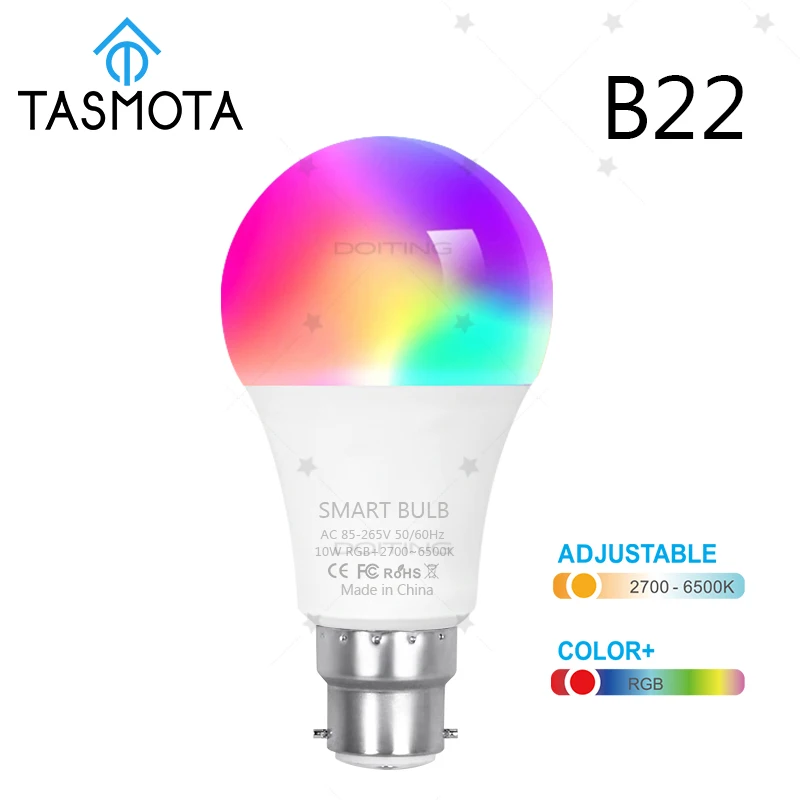 Умная Светодиодная Лампа Wi-fi B22 Цоколь 10 Вт Предварительно Вспышка Tasmota Работает С