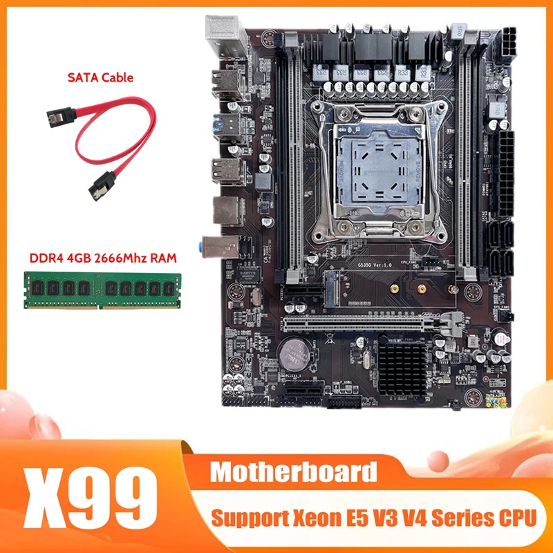 X99 Motherboard LGA2011-3 Computer Motherboard Support Xeon E5 V3 V4 Series CPU With DDR4 4G 2666Mhz RAM+SATA Cable