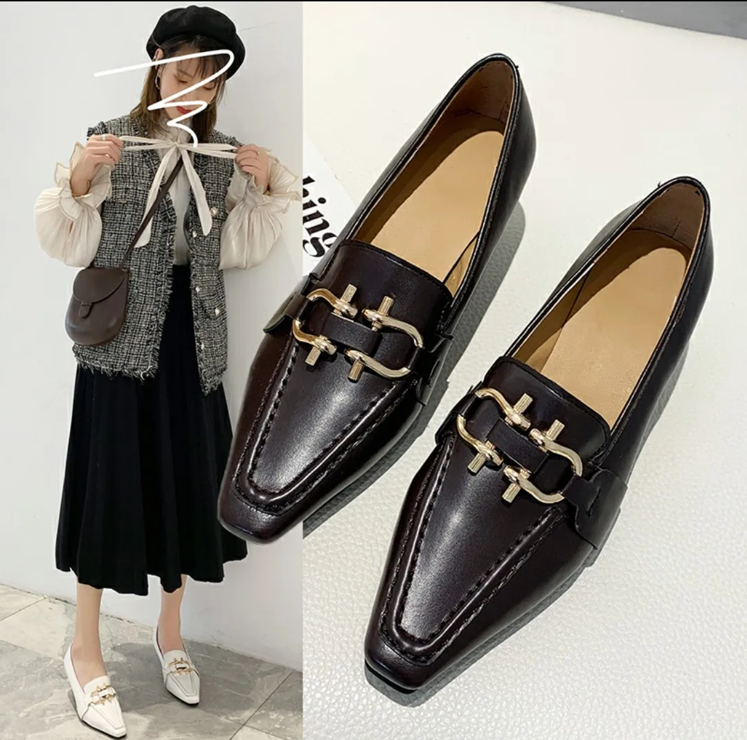 

Женские повседневные лоферы на высоком каблуке 5 см для осени и весны, новинка 2022, классические туфли на каблуке с металлическим украшением