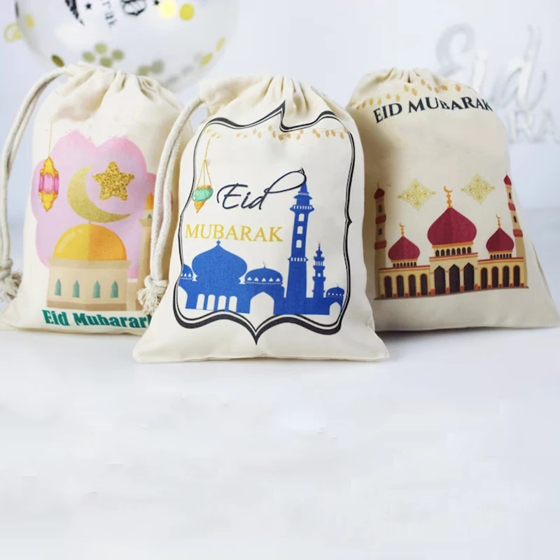 5pcs mosque eid Mubarak present gift Treat bags Al Adha Muslim Islamic Ramadan Kareem Iftar Party decoration kid boy girl Sacks
