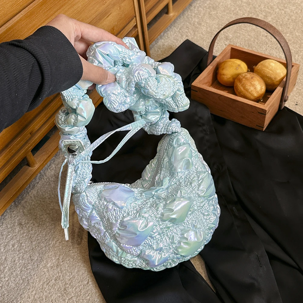 

2023 Women Underarm Bag PU Leather Cloud Pleated Ladies Tote Bags Drawstring Fashion Casual Armpit Bag Crossbody Jelly Purse