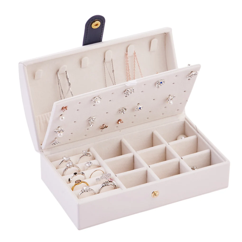 

Double Layer Jewelry Box Jewelry Organizer Display Travel Jewelry Case Boxes Portable Jewelry Box Button PU Leather Storage Box