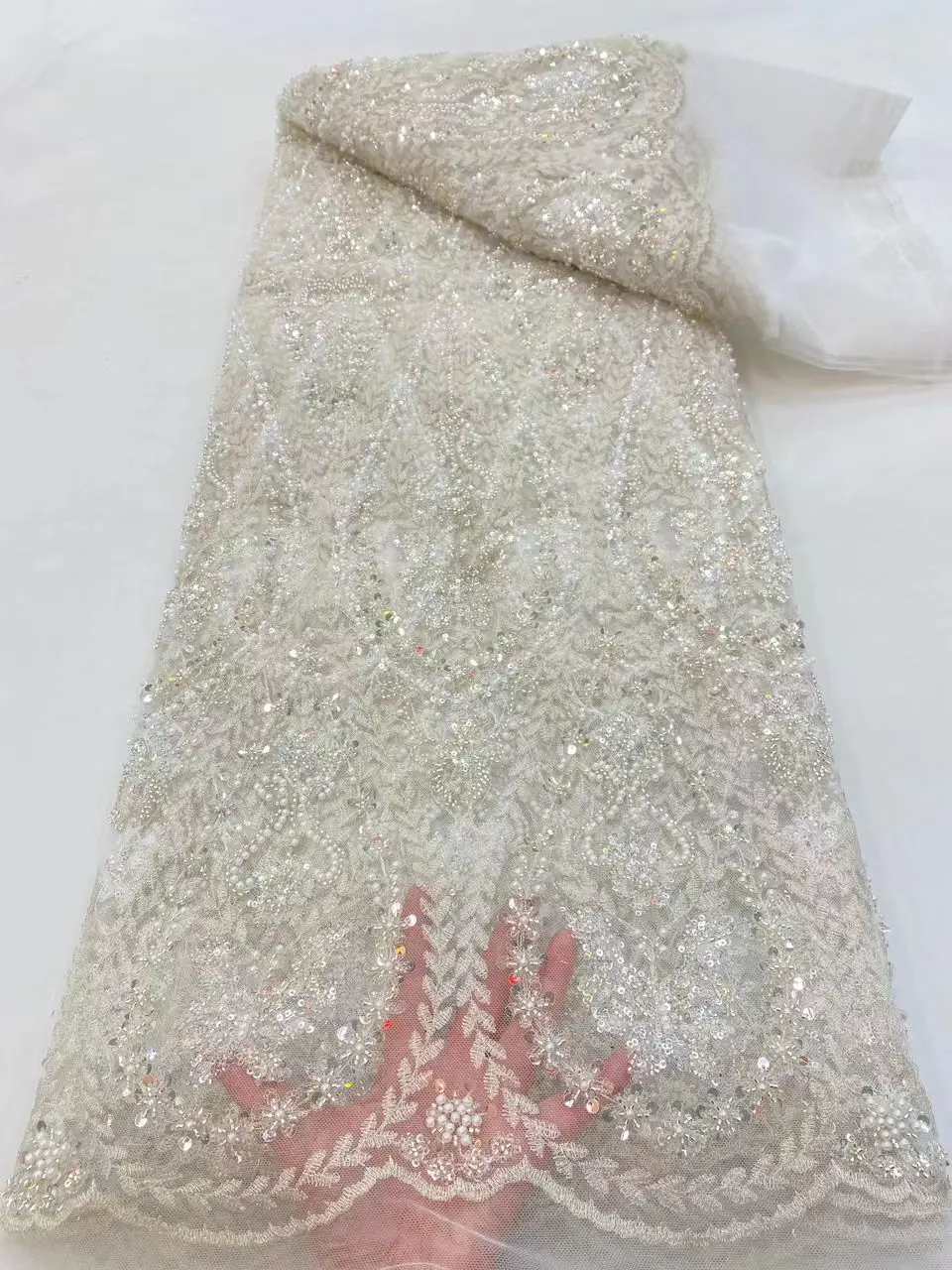 

New exquisite bead tube embroidery bubble sequins lace mesh embroidery, European light luxury high-end fashion wedding dress