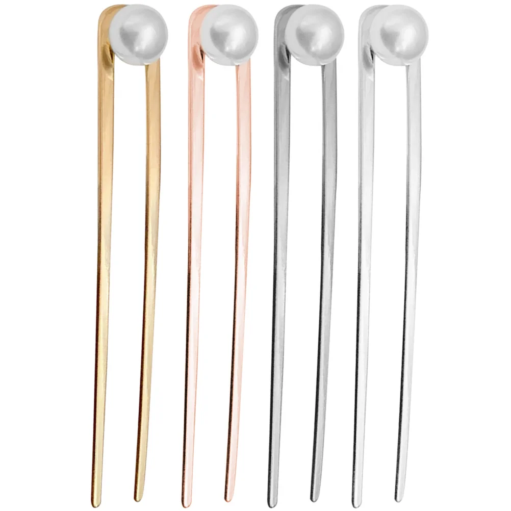 

4 Pcs U Shaped Hairpin Bride Headpieces Wedding Women Comb Pearl Alloy Stick Bridesmaid Accessories Styling Tool Pins