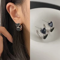 vintage black heart stud earrings women c shape korean retro punk metal earrings fashion jewelry accessories party gifts 2022