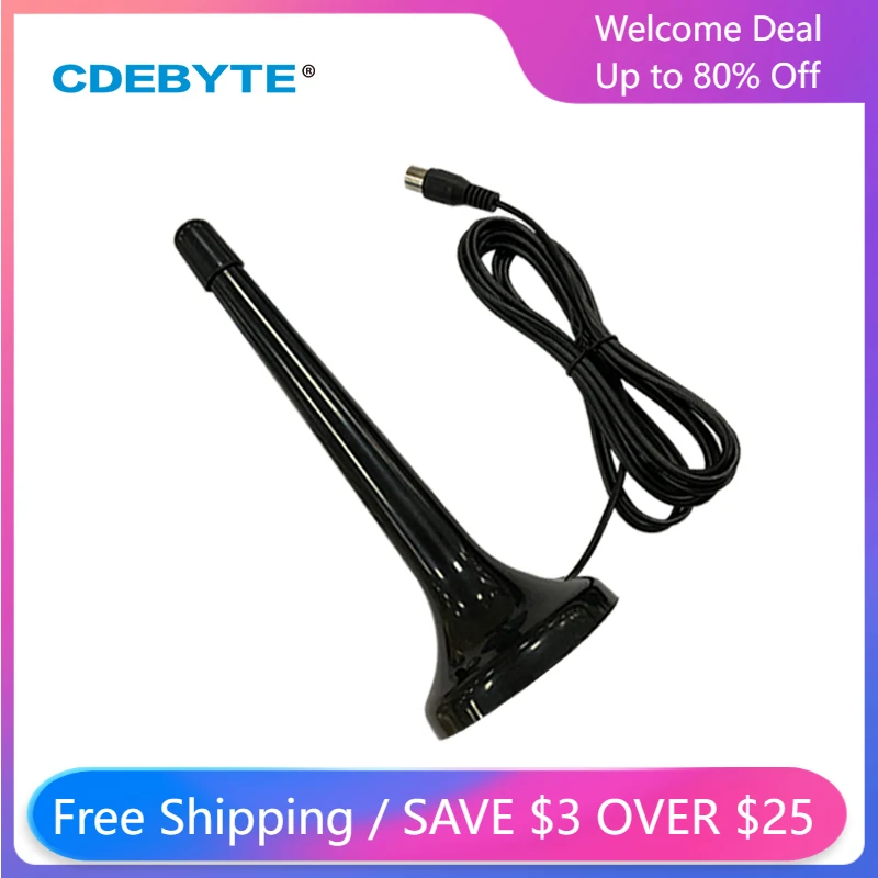 

3dBi Gain Small Sucker Antenna TV Male with Two Adapters CDEBYTE TXFM-XPL-300TV for Radio Frequency Band Magnetic Base IoT