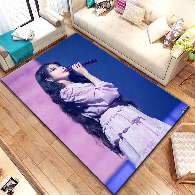 

Iu Kpop Star Beautiful Painting Carpet for Living Room Large Area Rug Black Soft Carpet Home Decoration Mats Boho Rugs Picnic