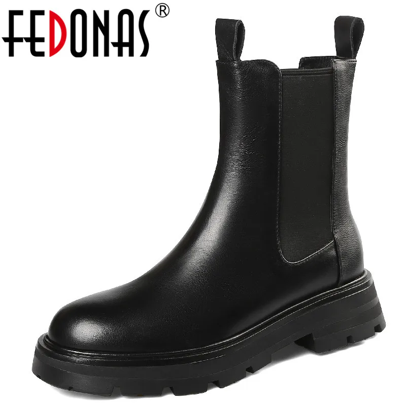 

FEDONAS Classic Women Ankle Boots Working Autumn Winter Outdoor Casual Working Thick Heels Genuine Leather Concise Shoes Woman