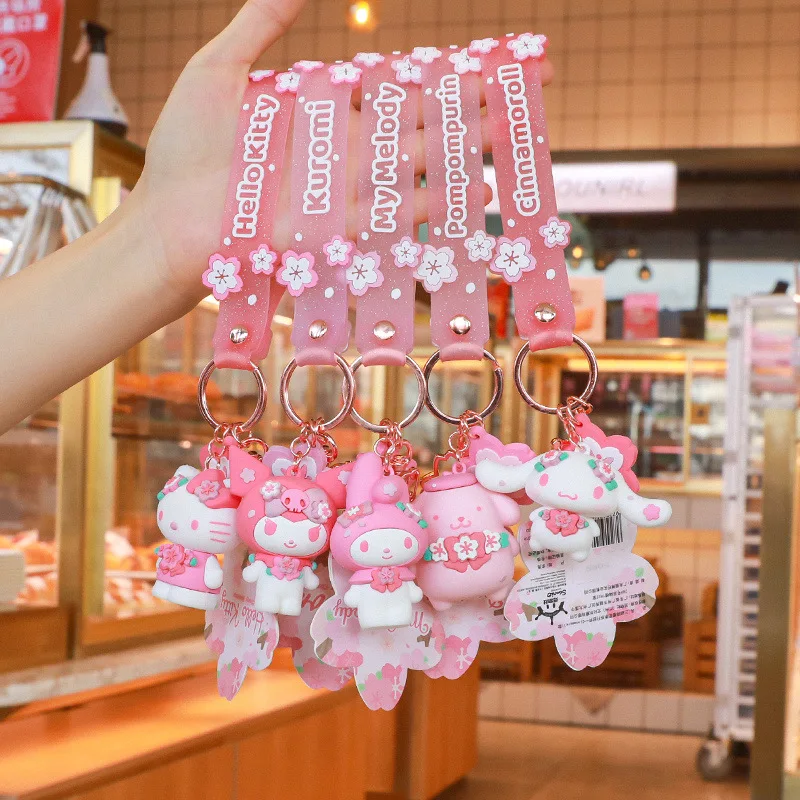

Sanrioed Hellokittys Mymelody Kuromi Cinnamoroll Sweet Cherry Blossom Series Keychain Bag Ornament Women's Exquisite Keychain
