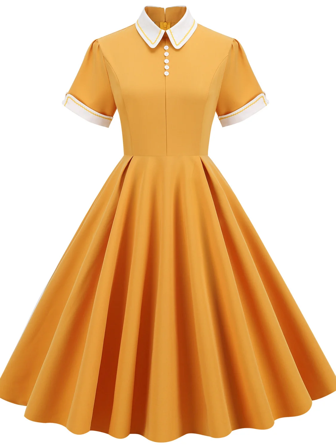 

Solid Women Retro Vintage 1950's Style Casual Pinup Dress A Line Office Bandage Yellow Blue Holiday 60s Party Rockabilly Dresses