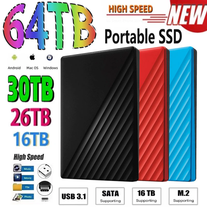 

Portable High-speed External Solid State Drive 256TB 8TB 64TB SSD Mobile Storage Device USB3.1 Hard Drive for Laptops Computer