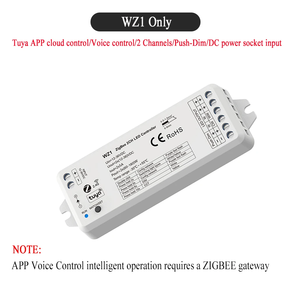 

Tuya Zigbee 2-канальный контроллер LED-лент 12/24В
