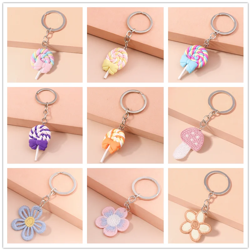

New Lovely Candy Color Resin Sweet Lollipop Keychain Key Holder Flower Key Rings Key Chain for Women Kids DIY Jewelry