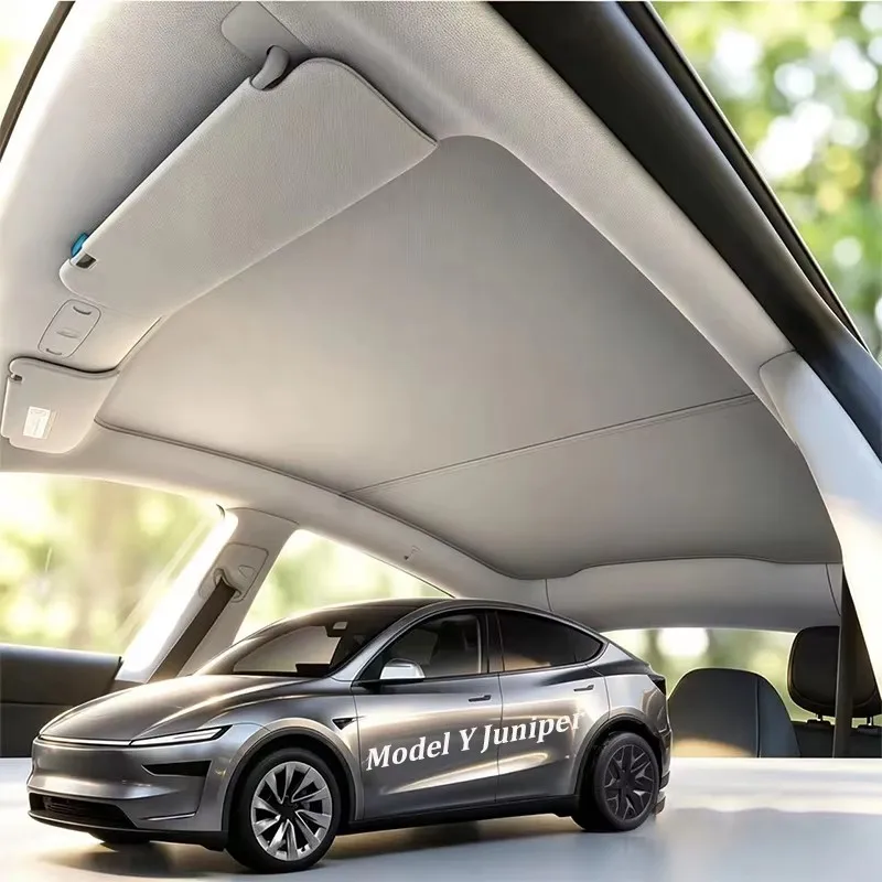 Фото Солнцезащитные шторки Skylight для Tesla Model Y Juniper 2026: складные, из нанокристаллического стекла, теплоизоляционные, с защитой от УФ-излучения, для люка на крыше №1