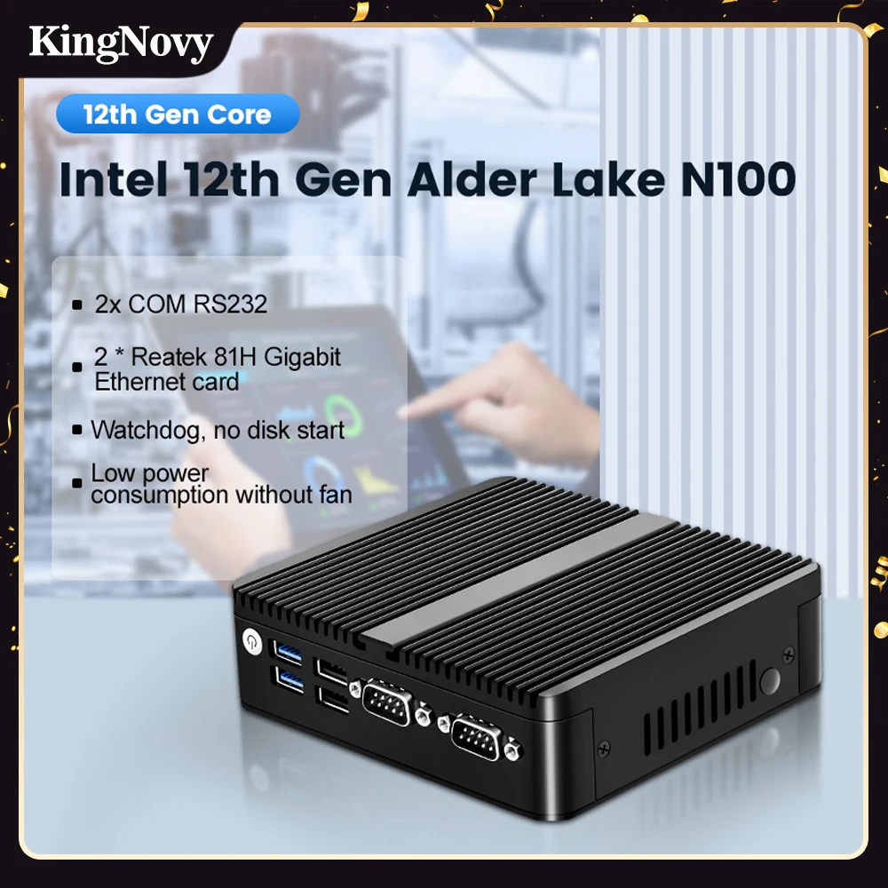 

12th Gen Alder Lake N100 Celeron J6413 Fanless MiniPC Quad Core Dual LAN 2*COM NVMe Windows 11 3x4K UHD HTPC Industrial Computer