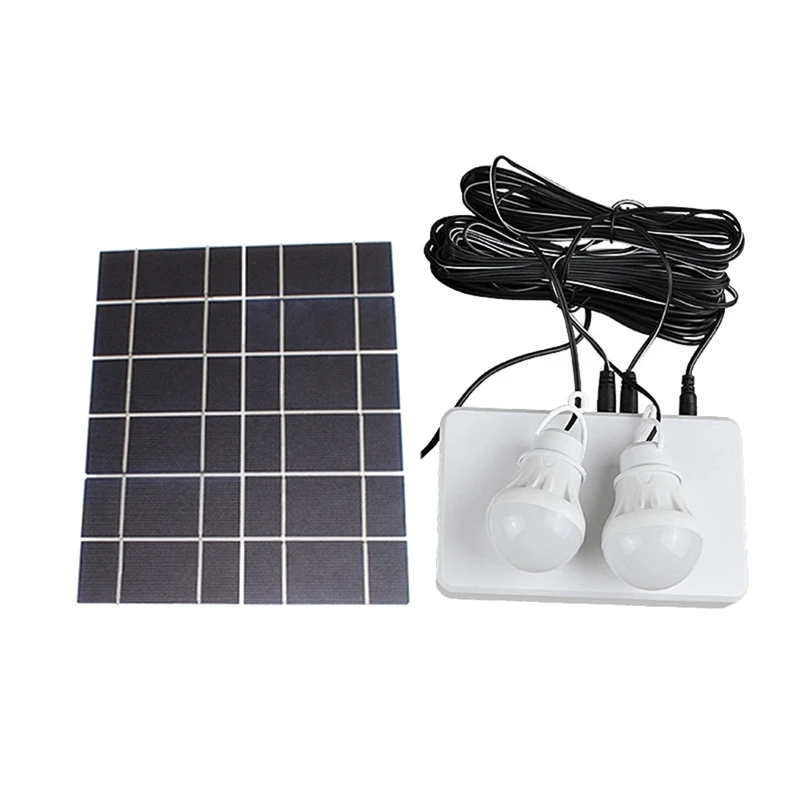 

Solar Panel Light 2 Bulb Set Camping Solar Charger Outdoor Indoor Rechargeable LED Light
