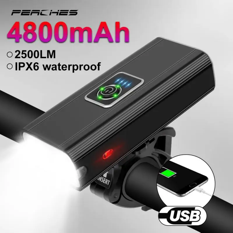 

4800mAh Bike Front Light T6 LED USB Rechargeable Cycling Flashlight Aluminum Alloy Bike Headlight Taillight Bicycle Accessories