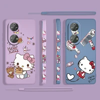 cartoon hello kitty cute for huawei p50 p40 p30 p20 p smart z pro plus 2019 2021 liquid left rope silicone phone case capa cover