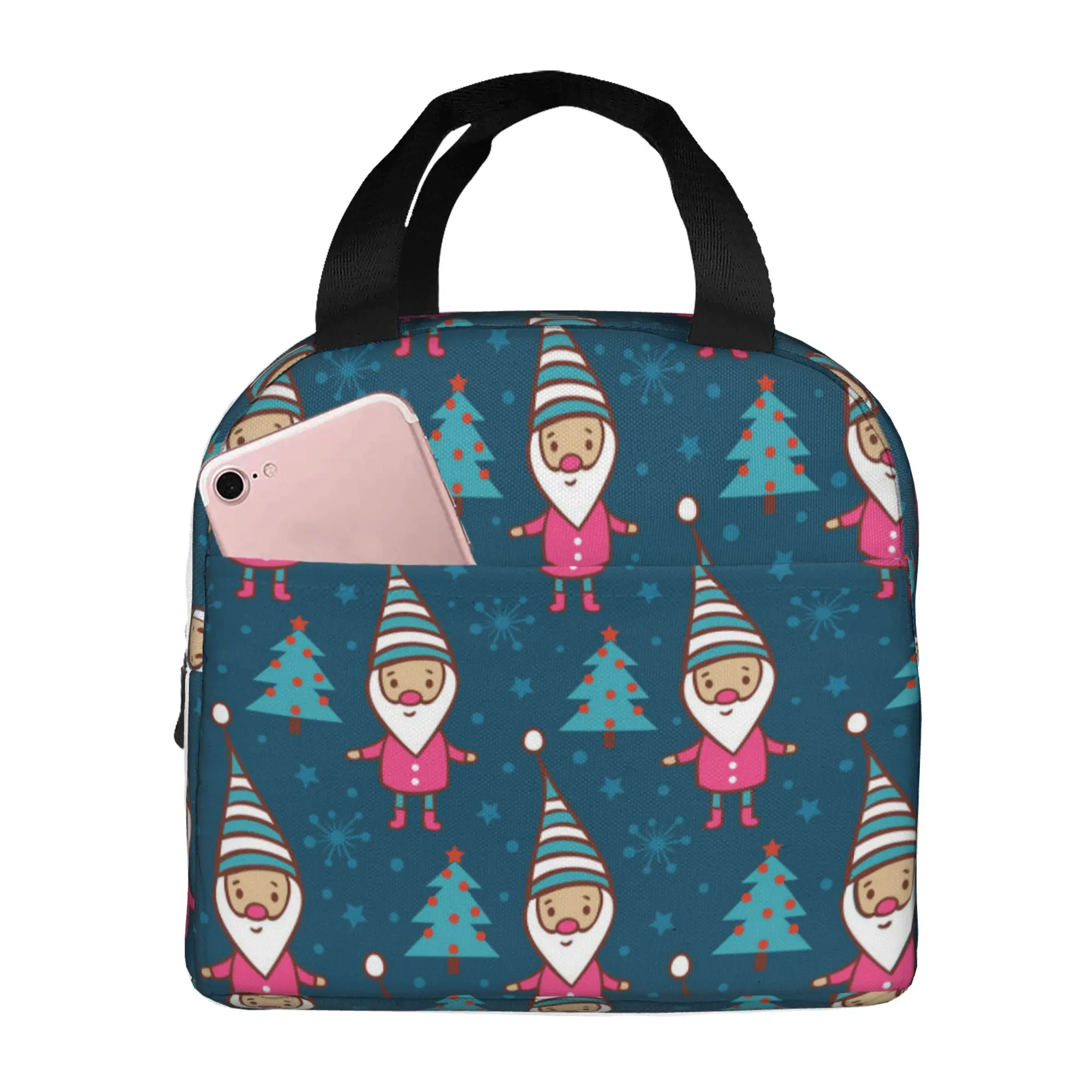 

Christmas Trees And Santa Lunch Bag Insulated Lunch Box Multi-functional Lunch Tote Bags Reusable Thermal Cooler Bag