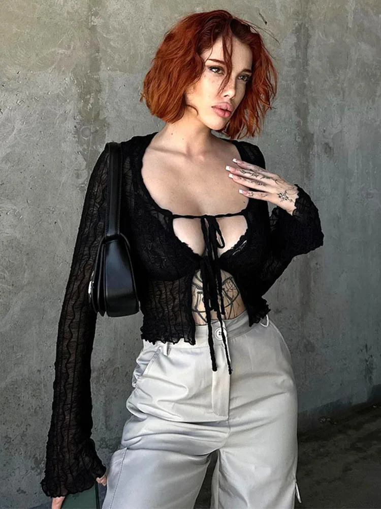 Готические сексуальные блузки на шнуровке в стиле гранж Y2k Fairycore футболки с