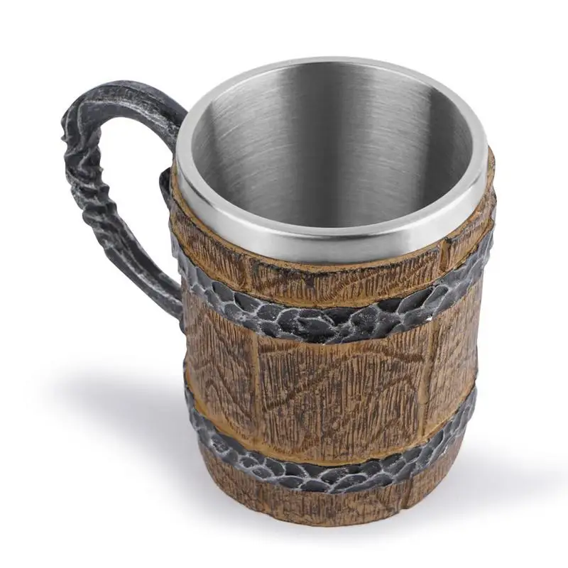 

Viking Wood Style Beer Mug Simulation Wooden Cups For Drinking Vintage Bar Accessories 450ml Unique Coffee Mugs Handle Wrapped