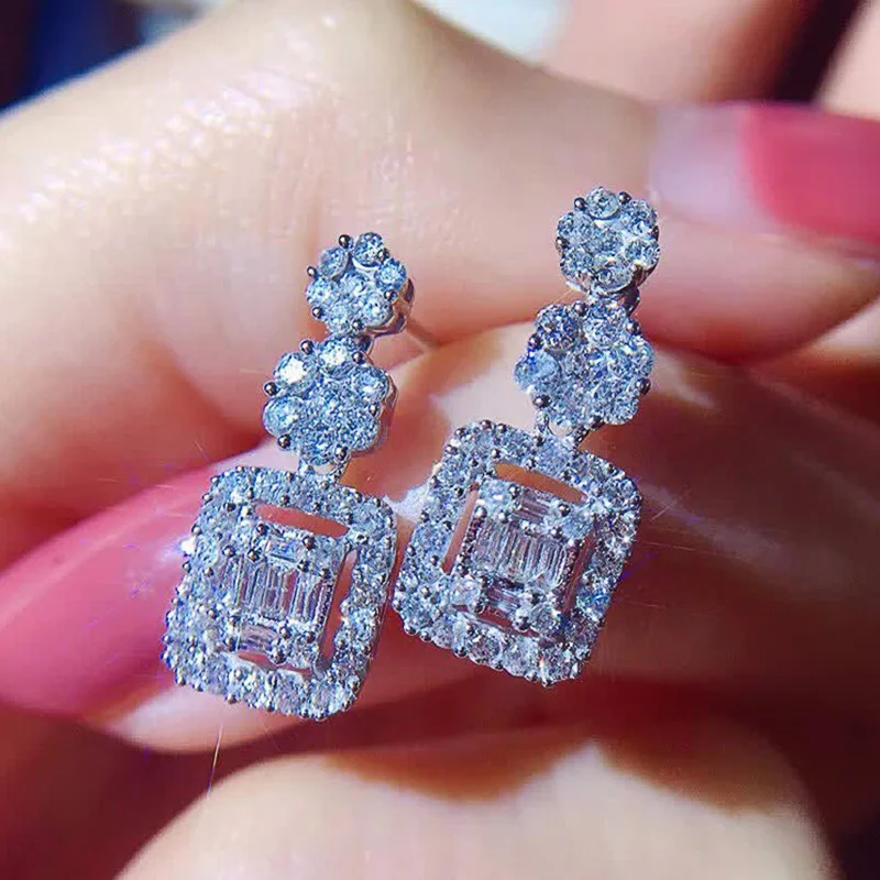 

New Fashion Geometric Shaped Drop Earrings with Brilliant Crystal CZ Stone Statement Earrings Wedding Party Jewelry for Women