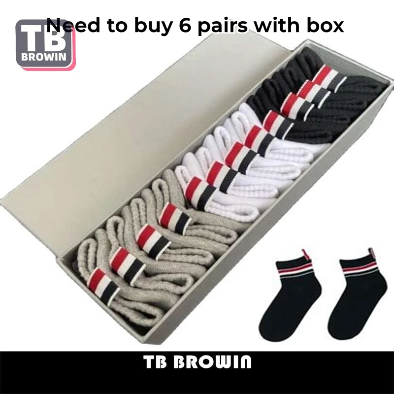 

TB BROWIN THOM Men's Socks RWB Stripes Ankle Unisex Korean Fashion Cotton Knitted Comfortable Casual Harajuku Stockings