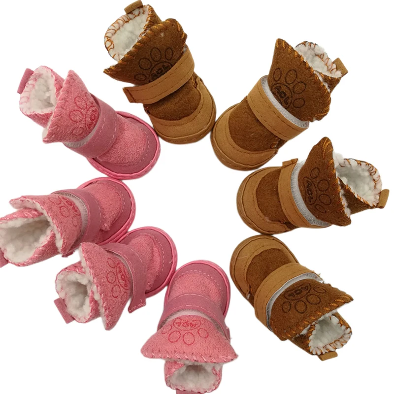 

4pcs Velvet Pet Winter Warm Shoes Boots 1 Set Cute Paw Printed Pet Dog Boots Puppy Cotton Winter Snow Warm Walking Boots S-2XL
