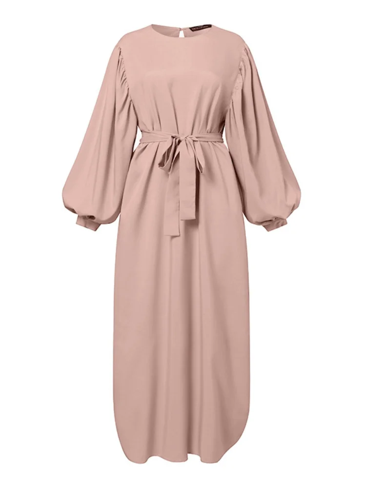Women Fashion Puff Sleeve Morocco Muslim Dress Abaya Kaftans Casual Evening Modest Dresses Dubai Islam Clothing Long Robe Eid